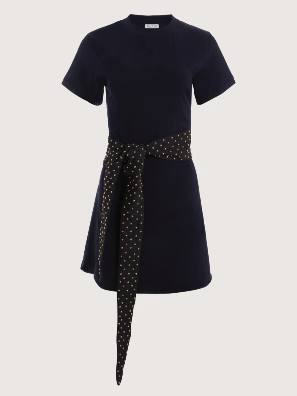 RARE Roari Navy Short-Sleeve Dress with Gold Studded Belt Sz Small NWT